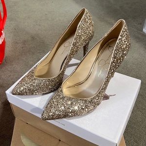 Jessica Simpson gold heels